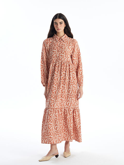 LCW Modest Gömlek Yaka Desenli Uzun Kollu Kadın Elbise - S4JQ64Z8-LR0