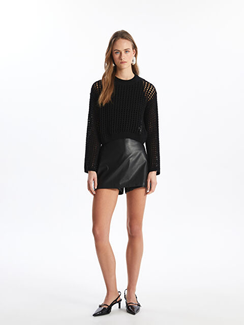 LCW Vision Kadın Standart Fit Deri Görünümlü Düz Şort Etek - S4JR12Z8-CVL