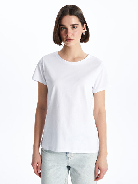 LC WAIKIKI Bisiklet Yaka Düz Kısa Kollu Kadın Tişört - S4JS08Z8-Q6K