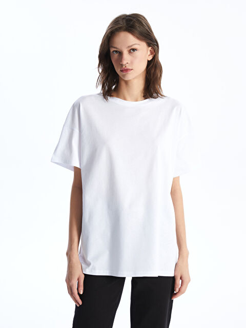 LC WAIKIKI Bisiklet Yaka Düz Kısa Kollu Oversize Kadın Tişört