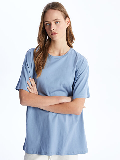 LC WAIKIKI Bisiklet Yaka Düz Kısa Kollu Oversize Kadın Tişört - S4JS66Z8-YBK