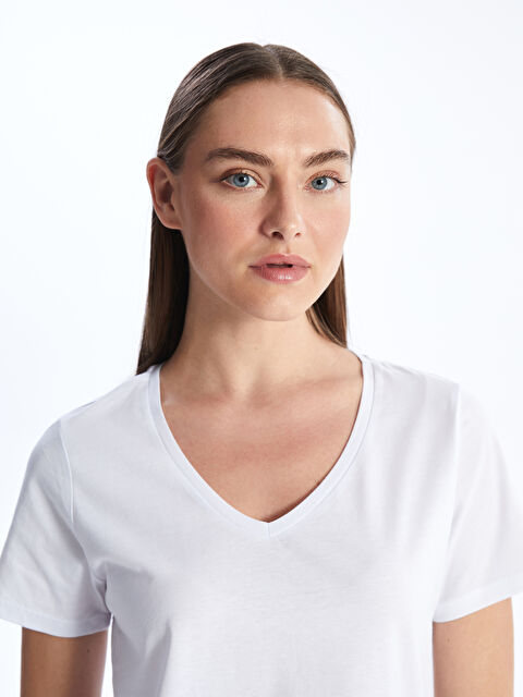 LC WAIKIKI V Yaka Düz Kısa Kollu Kadın Tişört