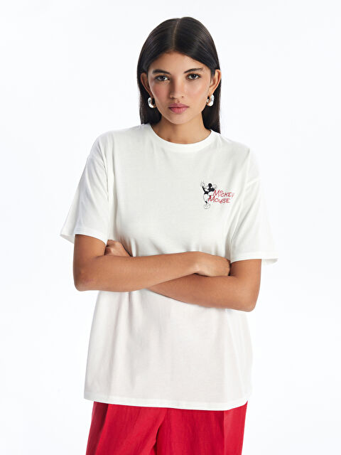 LCW Modest Crew Neck Mickey Mouse Printed Short Sleeve Women's T-Shirt - S4JV04Z8-Q6K