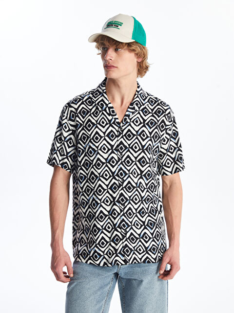 XSIDE Regular Fit Short Sleeve Patterned Poplin Men's Shirt - S4JV19Z8-LQQ