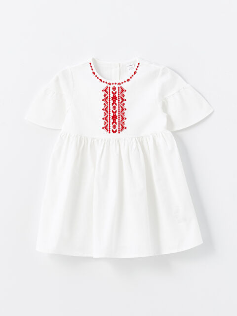 LCW Kids Bisiklet Yaka Nakışlı Kısa Kollu Kız Bebek Elbise - S4JY97Z1-Q6K