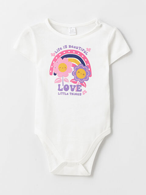 LCW ECO Crew Neck Short Sleeve Printed Baby Girl's Snap Snap Bodysuit - S4K083Z1-M0T