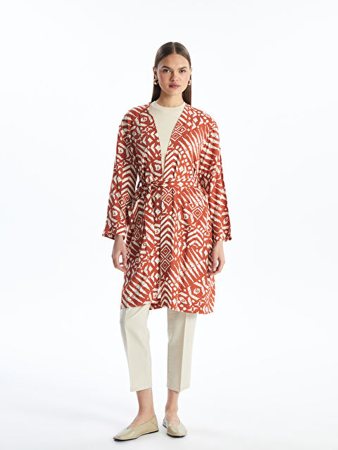 LCW Modest Şal Yaka Desenli Uzun Kollu Kadın Kimono - S4K134Z8-LSR