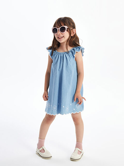 LCW Kids Square Neck Sleeveless Embroidered Baby Girls' Dress - S4K166Z1-LR1