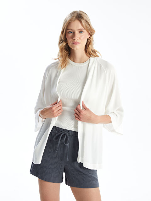 LCW Vision Şal Yaka Düz Uzun Kollu Oversize Keten Görünümlü Kadın Kimono - S4K189Z8-R9J