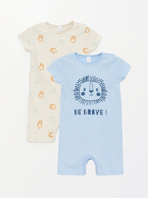 LCW Kids Bisiklet Yaka Kısa Kollu Baskılı Pamuklu Erkek Bebek Tulum 2'li - S4K256Z1-LRA