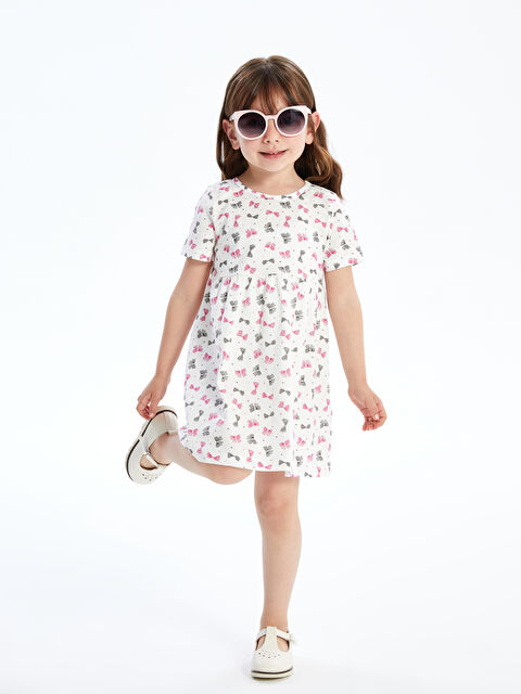 LCW ECO Bisiklet Yaka Kısa Kollu Baskılı Kız Çocuk Elbise - S4K277Z1-LT4