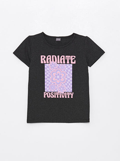 LCW ECO Bisiklet Yaka Baskılı Kısa Kollu Kız Çocuk Tişört - S4K327Z4-VZ8