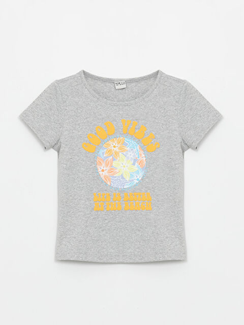 LCW ECO Bisiklet Yaka Baskılı Kısa Kollu Kız Çocuk Tişört - S4K328Z4-CT3