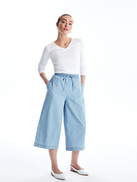 LCWAIKIKI Classic Kadın Beli Lastikli Düz Jean Kapri - S4K439Z8-315