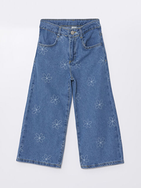 LCW Kids Çiçekli Kız Çocuk Jean Kapri - S4K456Z4-H45