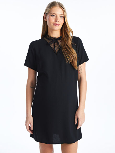 LCWAIKIKI Maternity Bisiklet Yaka Düz Kısa Kollu Hamile Elbise - S4K591Z8-CVL