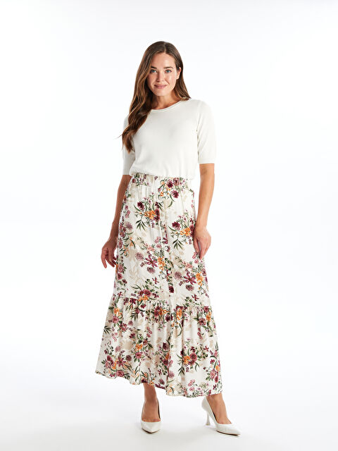 LCW Grace Beli Lastikli Çiçekli Kadın Etek - S4K598Z8-LQB
