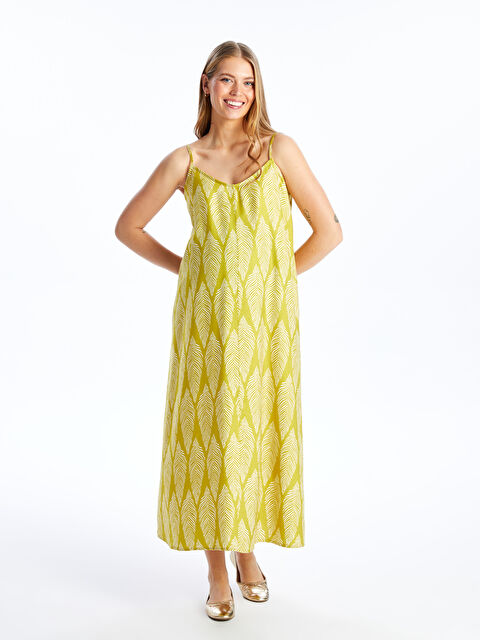 LCWAIKIKI Maternity V Yaka Desenli Askılı Hamile Elbise