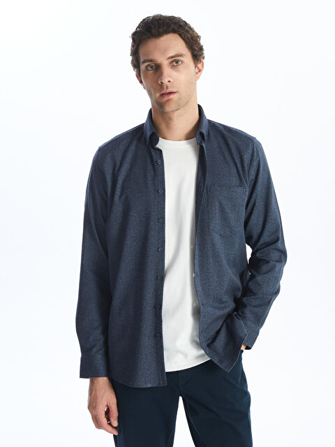 LCWAIKIKI Classic Regular Fit Uzun Kollu Armürlü Erkek Gömlek - S4K707Z8-LMR