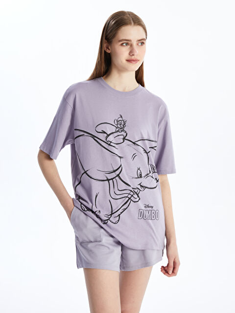 LCW Vision Bisiklet Yaka Dumbo Baskılı Kısa Kollu Oversize Kadın Tişört - S4K709Z8-GWT