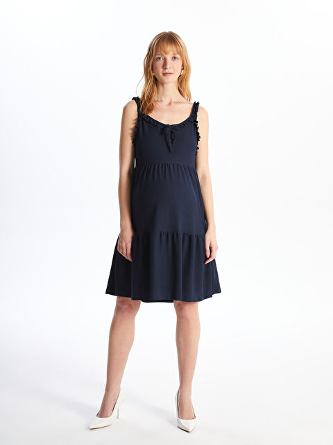 LCWAIKIKI Maternity Kalp Yaka Düz Askılı Hamile Elbise - S4K729Z8-HEL