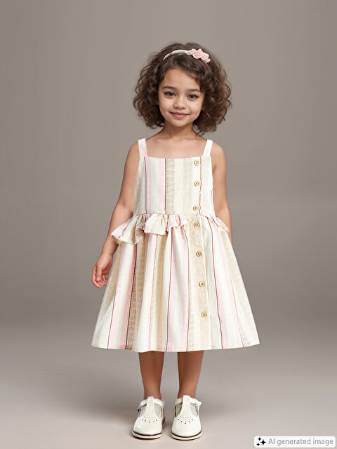 LCW Kids Kare Yaka Askılı Keten Karışımlı Kız Bebek Elbise - S4K763Z1-LFC