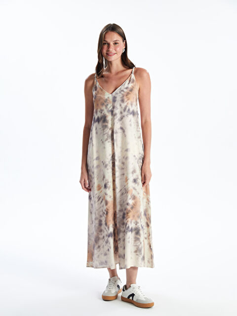 LCW Vision V Neck Patterned Strappy Women's Dress - S4K984Z8-LQB