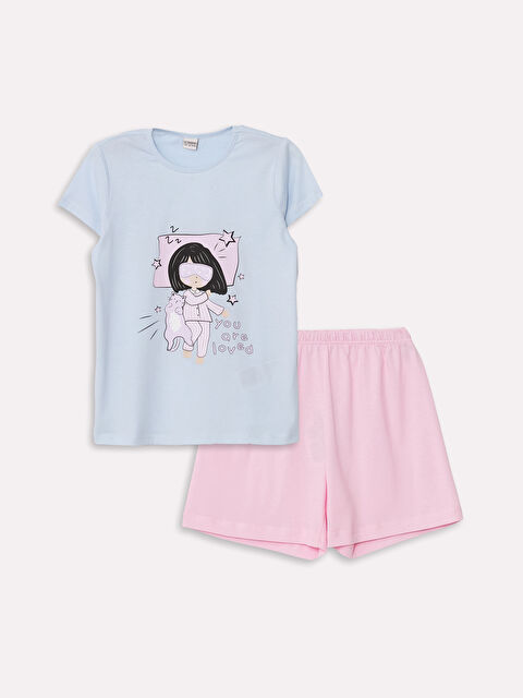 LCW Kids Crew Neck Printed Girls' Pyjama Set with Shorts - S4KA22Z4-FUX