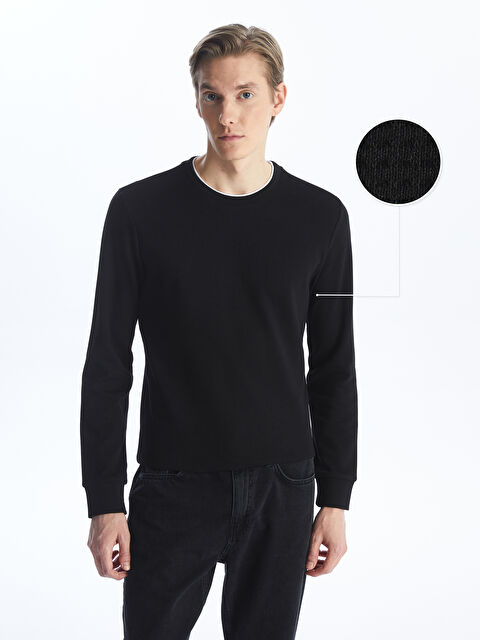 LCWAIKIKI Classic Bisiklet Yaka Uzun Kollu Erkek Dokulu Tişört - S4KA43Z8-CVL