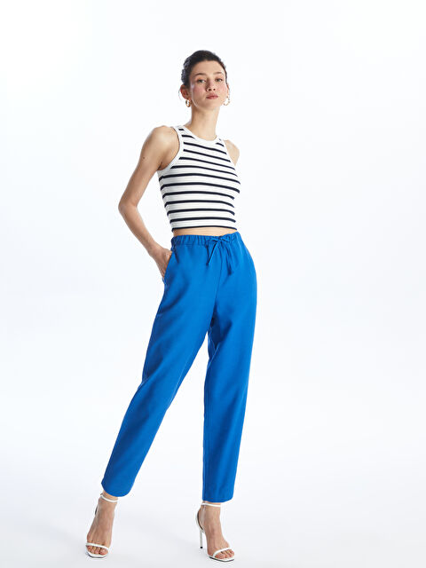 LCWAIKIKI Classic Elasticated Waist Plain Linen Blend Women's Trousers - S4KB11Z8-HGU