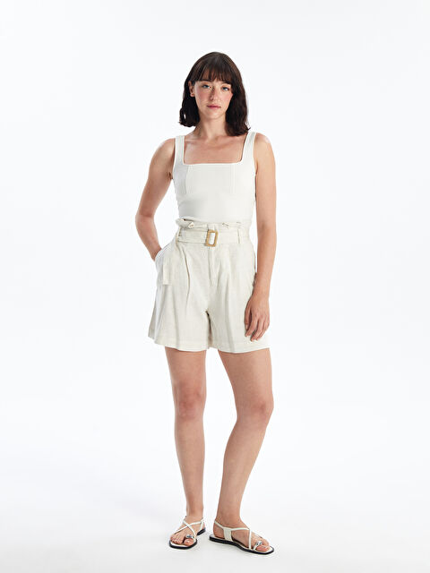 LCW Vision Beli Kemerli Keten Karışımlı Kadın Şort - S4KB15Z8-YGD