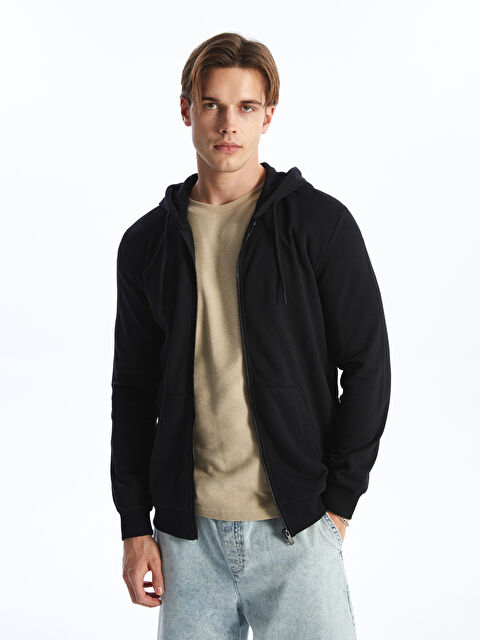 XSIDE Kapüşonlu Uzun Kollu Erkek Kalın Fermuarlı Sweatshirt - S4KB32Z8-CVL