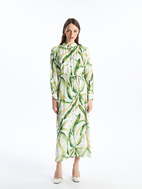 LCWAIKIKI Classic Desenli Uzun Kollu Kadın Gömlek Elbise - S4KC16Z8-LRR