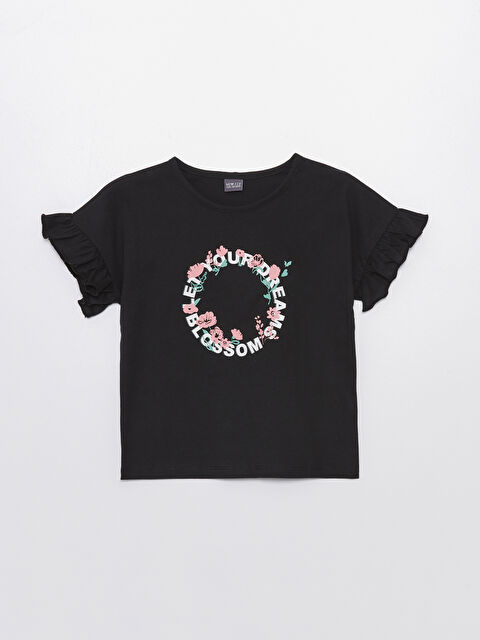 LCW ECO Bisiklet Yaka Baskılı Kısa Kollu Kız Çocuk Tişört - S4KC20Z4-CVL