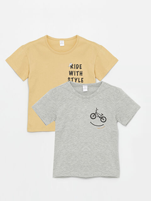 LCW Kids Bisiklet Yaka Kısa Kollu Baskılı Erkek Bebek Tişört 2'li - S4KD18Z1-D5P