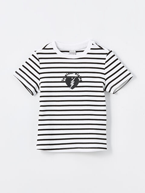 LCW Kids Bisiklet Yaka Çizgili Kısa Kollu Kız Çocuk Tişört - S4KD69Z4-LEG