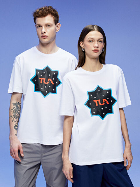 TUA Bisiklet Yaka TUA Baskılı Unisex Penye Tişört - S4KE14Z8-J5E