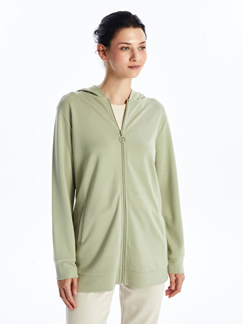 LCWAIKIKI Basic Kapüşonlu Düz Oversize Kadın Fermuarlı Sweatshirt - S4KH55Z8-GHY