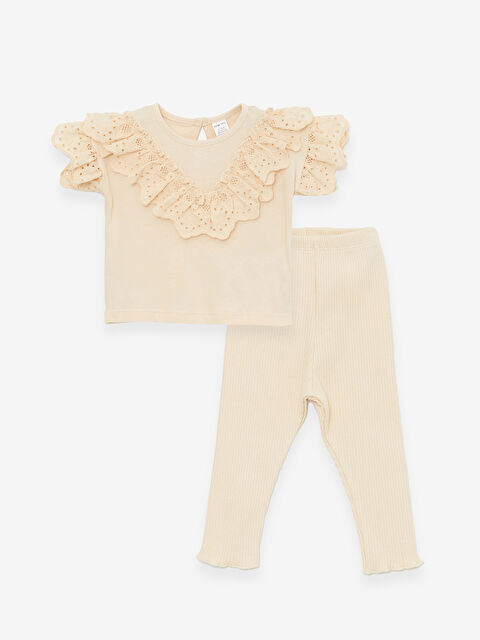 LCW baby Bisiklet Yaka Kısa Kollu Kız Bebek Bluz ve Tayt 2'li Takım - S4KI54Z1-S6R