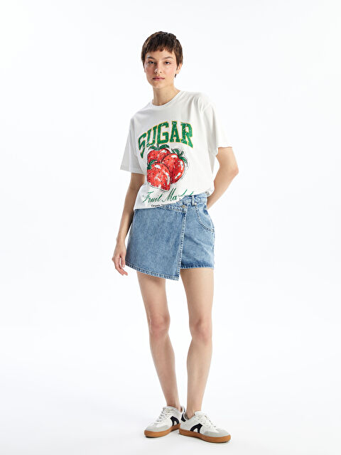 LCW Vision Standart Fit Kadın Jean Şort Etek - S4KI99Z8-311