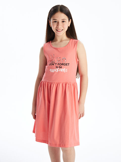 LCW Kids Bisiklet Yaka Baskılı Kız Çocuk Elbise - S4KJ70Z4-GFM