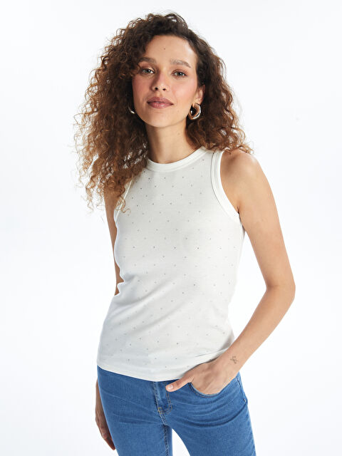 LCWAIKIKI Basic Bisiklet Yaka Parlak Taşlı Kadın Atlet - S4KJ82Z8-R9J