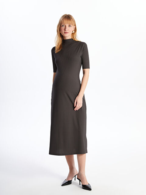 LCWAIKIKI Maternity Dik Yaka Düz Kısa Kollu Hamile Elbise - S4KK31Z8-YG5