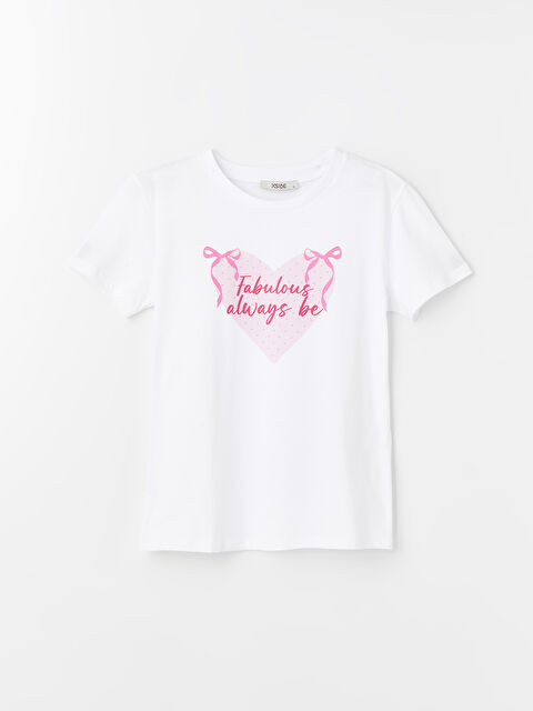 【SATIIIZ】Border printed short-sleeved T-shirt Optical white T-shirt with a small print on the side - Buy