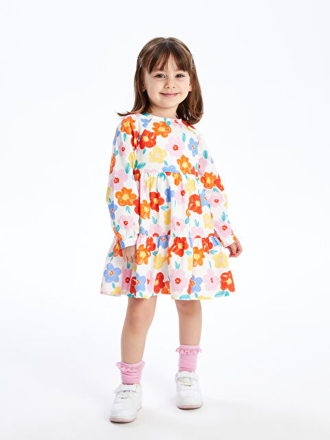 LCW Kids Bisiklet Yaka Uzun Kollu Çiçekli Kız Bebek Elbise - S4KN52Z1-LRA