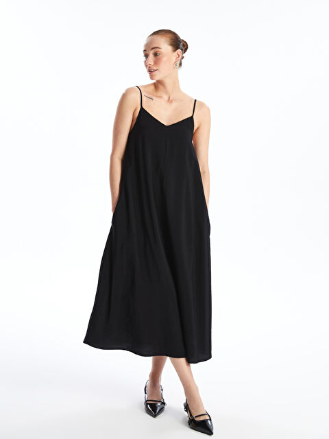 LCWAIKIKI Classic V Yaka Düz Askılı Kadın Elbise - S4KO55Z8-CVL