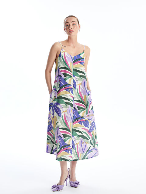 LCWAIKIKI Classic V Yaka Desenli Askılı Kadın Elbise - S4KO60Z8-F9C