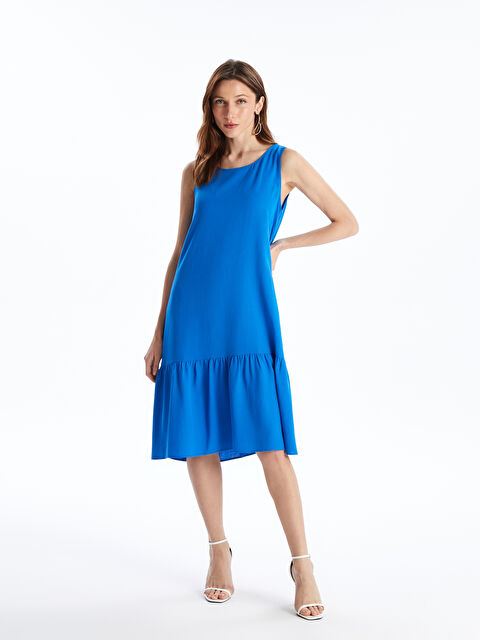 LCWAIKIKI Classic Bisiklet Yaka Düz Keten Karışımlı Kadın Elbise - S4KO71Z8-GYW