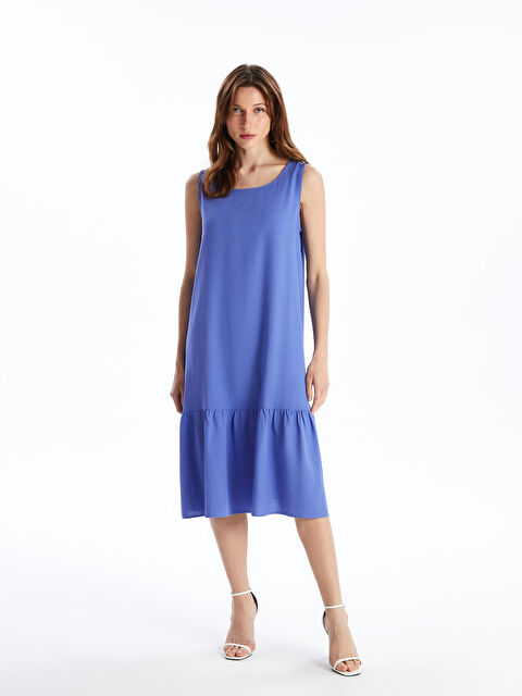 LCWAIKIKI Classic Bisiklet Yaka Düz Keten Karışımlı Kadın Elbise - S4KO71Z8-H2V