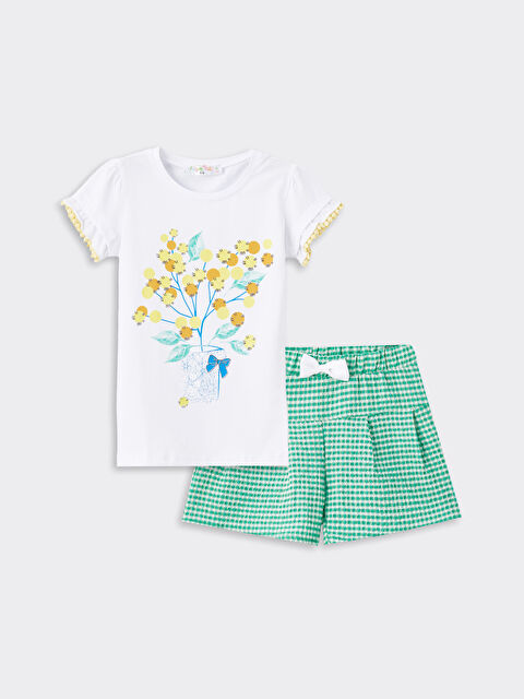 Calimera Kids Bisiklet Yaka Baskılı Kısa Kollu Kız Çocuk Tişört ve Şort - S4KQ67Z4-LU7